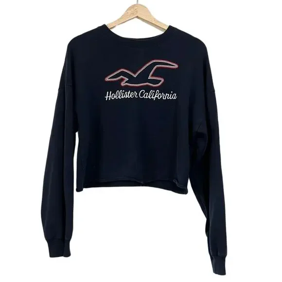 Hollister Navy Blue Crop Crew Neck Sweatshirt - Picture 1 of 6